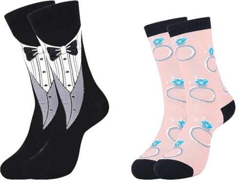 AOEVUIR 2 Pairs Regalos de boda para parejas de novios calcetines de peluche regalos de boda regalos de boda regalos de boda personalizados la boda de mi Negro + rosa 43-46
