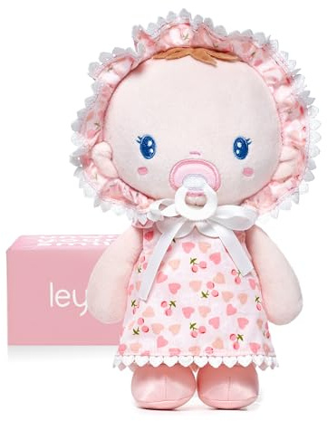 LeyaDoll Poupée Bébé Peluche 23 cm,Ma Première Poupée Douce pour Bébé dès la Naissance,Jouet Enfant 1–3 Ans, Cadeau de Naissance pour Fille-Cherry Girl