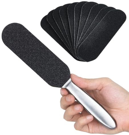 NHQZ Manico in Acciaio Inossidabile 20 Pezzi Rimozione Carta Vetrata Piede Raspa Pad Rimozione Calli Doppia Faccia Professionale Strumenti di Pedicure per Salone di Pedicure da Bagno