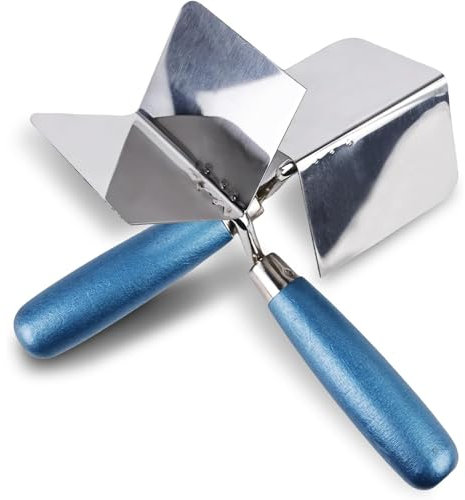 2 x Eckenkelle Rostfreie, Inneneckenkelle, Außeneckenkelle, Kantenkelle Eckkelle mit Holzgriff, Hochwertiger Eck-Spachtel für Profi-Handwerker und Heimwerker, für Verputzen und Mauerwerk