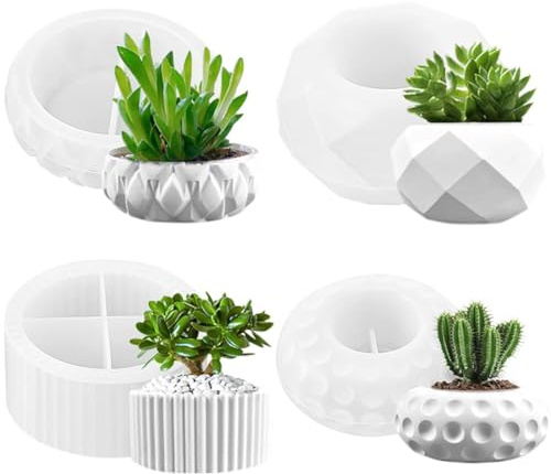Bangbobi Stampi in Silicone per Colata, Set di 4 Pezzi per Vasi da Fiori Creativi Fai da Te