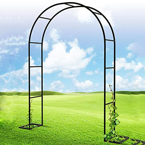 Arco de jardín de metal negro resistente con marco de acero para plantas trepadoras, rosas y verduras, decoración al aire libre y decoración de arco, 240 x 220 cm