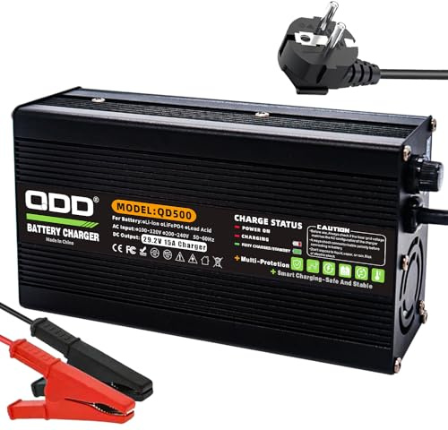 QDD Cargador de Batería LiFePO4 29.2V 15A para Batería LiFePO4 8S 24V con Protección de Seguridad del Sistema de Refrigeración
