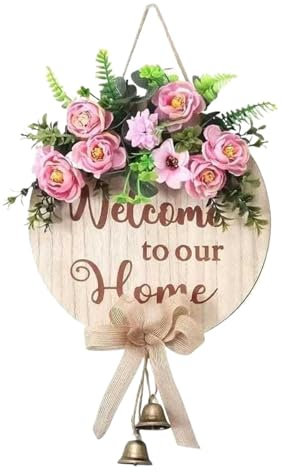Cartello di benvenuto primaverile, cartello di benvenuto nella nostra casa - Ghirlanda decorativa primaverile per porta d'ingresso,Cartello rotondo in legno da 30 cm/11,8 pollici con fiocco in nastro
