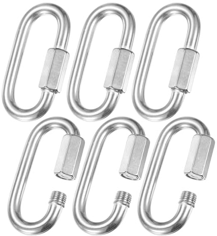 M METERXITY 6-Pack Maillon Rapide De Chaine, M10 3/8 Acier Inoxydable 304 Maillon Forme De D pour Balancoire/Camping/Randonnee/Sac A Dos, Anneau A Vis A Clé De Torsion [Argent]