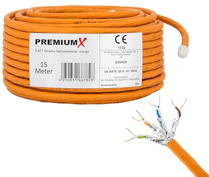 Premium X CAT 7 Netzwerkkabel 15m LAN Kabel Simplex Kupferkabel Ethernet Datenkabel S/FTP PiMF PoE Eca Kat7 Verlegekabel Installationskabel für müheloses Verlegen