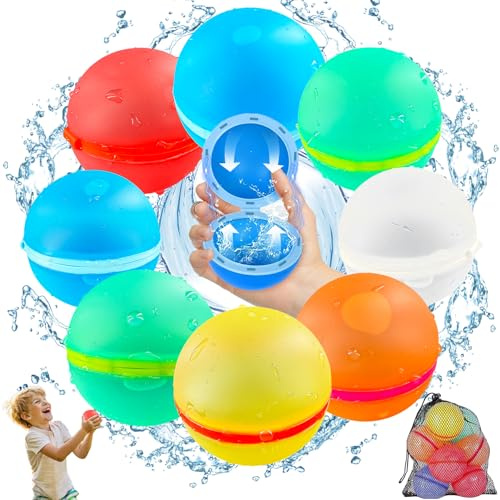Bombe a eau Colorés Réutilisable,8 Bombe à eau Magnétiques Fermeture Automatique en une Seconde,Ballons d'Eau Remplissage Rapide pour Bataille d'Eau Jouets, Bataille D'Eau,Plage Fête Piscine D'été