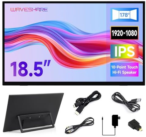 Waveshare Luck-fox 18.5inch Touch Monitor with Stand, Compatible with Raspberry Pi/Jetson Nano and PC, 1920 × 1080, 120Hz Refresh Rate, Mini HDMI/Type-C Display Ports, IPS Screen, 10-Point Touch