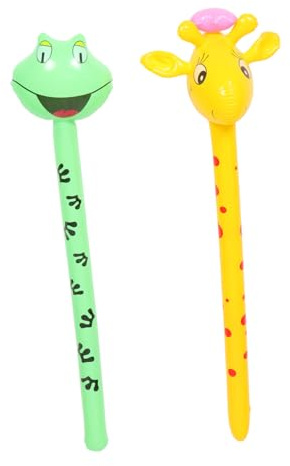 Gatuida 2pcs Inflatable Animal Balloon Sticks Blow up Toys for Boy Girl's Party Favors and Active Play with Giraffe and Frog Heads Random Color