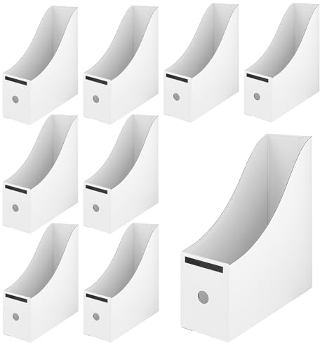 CHUEHKAK 9 Stück Weiß Stehsammler, A4 Zeitschriftensammler, 26x12x30cm, Faltbare Dokumentenablage aus Karton, Büroorganisation für Schreibwaren und Dateien