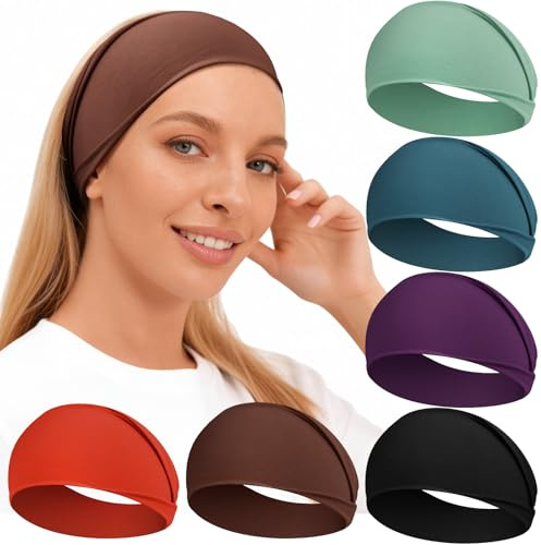 Loiluliy Headbands for Women's Hair, 6 Pcs Elastic Hair Bands Thick Head Bands - Wide, Soft and Non-Slip Unisex Hair Accessories for Sports, Gym, Running, Yoga, Makeup and Everyday Fashion