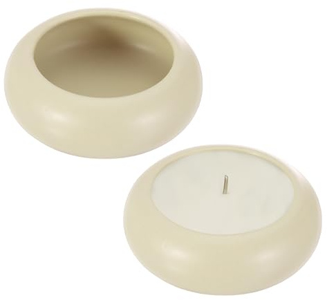 sourcing map Pebble Tealight Candle Jars, 2 Pack Handcrafted Ceramic Tea Light Holder for Home Decor, Garden, Table Centerpiece, Wedding, Desk Shelf Decor, Beige