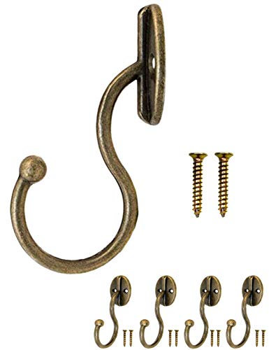 Fuxxer® - Antik-Haken Garderoben-Haken Kleider-Haken Eisen-Haken Metall-Haken Bronze Design, Huthaken Vintage Landhaus Retro 75mm, Hook, 4er Set