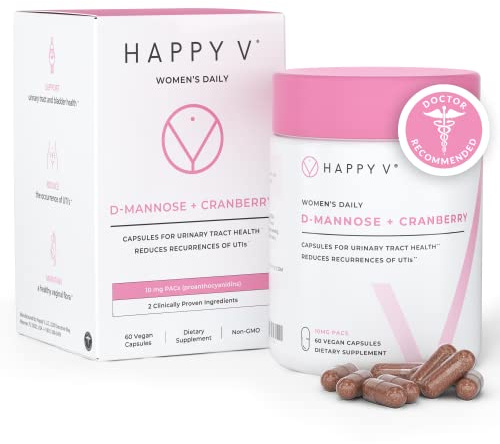 Happy V Dr. Formulated D-Mannose with Cranberry Pills for Women Cranberry for Urinary Tract infections & D Mannose Powder for UTI Infection Prevention, Bladder & Urinary Tract Health & Harmony