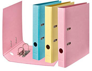 Original Falken 10er Pack Vegan-Ordner Pure Pastell. Made in Germany. 5 cm breit DIN A4 farbig sortiert (Himmel_Blau, Vanille_Gelb, Flamingo_Pink) Aktenordner Briefordner Büroordner Pappordner