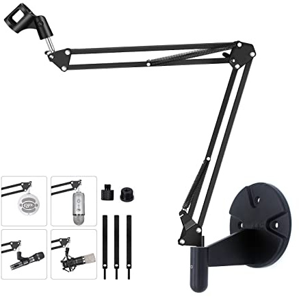 Microphone Wall Mount, Suspension Mic Stand Clip Compatible with Blue Yeti Snowball Nano X,Condenser Microphone for Live Streaming,Broadcasting,Stages,Youtube,Online Course