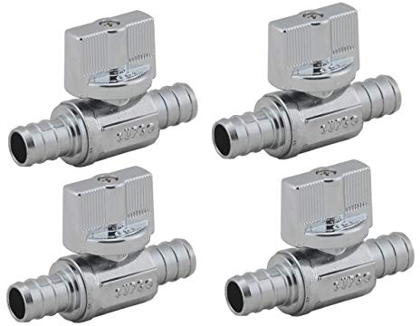 LD Valve- 1/4 Turn Pex Straight Toilet Stop Valve, 1/2-in PEX x 1/2-in PEX, Quarter Turn LF Brass Chrome Plated Pex Str Shut off Valve for Faucet or Toilet Installation (4-Pack)