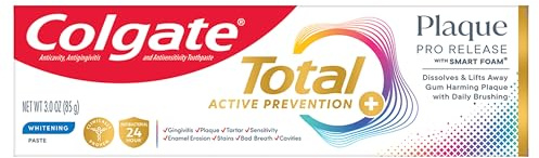 Colgate Total Plaque Pro Release Whitening Toothpaste, Whitening Fluoride Toothpaste, Fights Plaque, Bad Breath, Tartar Buildup, and Helps Protect Teeth from Sensitivity, 3.0 oz