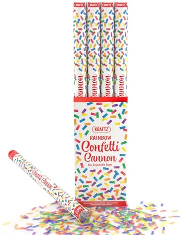 Kraftz Eco Confetti Cannon 80Cm Pack Of 4 Rainbow Party Popper | biodegradable confetti, rainbow colours, weddings and birthdays