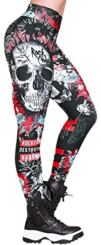 Legging de sport pour femme avec taille haute, Yoga, fitness et gym, Pantalon long, Noir/blanc/rouge, M