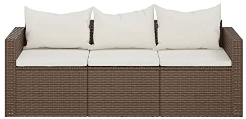 Tidyard Gartensofa 3 Sitzer Rattan, Modular Sofa, Rattansofa, Gartenlounge, Gartenmöbel Poly Rattan Braun