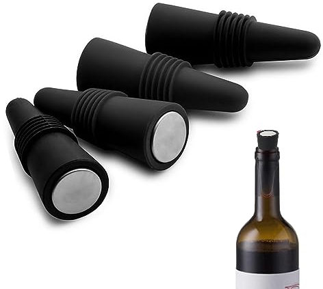 LYQNIHOB Tappi in silicone per bottiglie di vino, con fondo in acciaio inossidabile Set da 4 pezzi, riutilizzabili Conserva la freschezza della birra e dello champagne