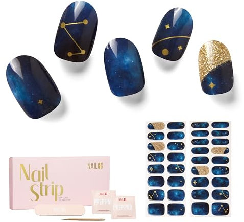 NAILOG Autocollants pour Ongle 34Pcs Pochoirs pour Nail Art de Qualité Professionnell avec Finition Gel Souple Nails Wraps Décoration DIY Accessoire de Manucure pour Femmes Filles (Zodiac)