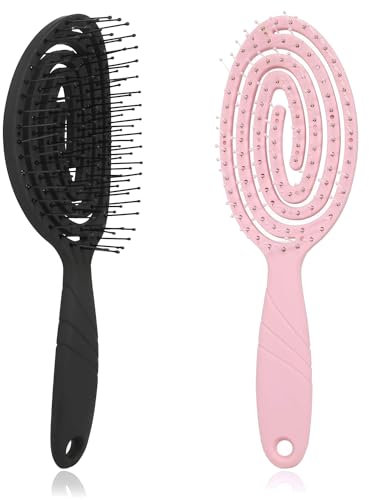 2 Stück Detangler Bürste,Bio Haarbürste ohne Ziepen für Damen, Herren & Kinder,Entwirrbürste Lange Haare mit Flexibler Spiralfeder,Kopfhaut Massagebürste