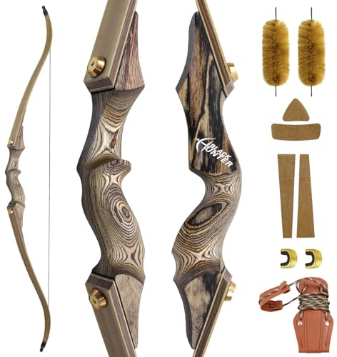 oubert Black Hunter Bow 60 Inch Archery Takedown Recurve Bow 20-60 Lbs Right Hand Hunting Bow with Stringer Tool Wooden Riser Archery Bow Set for Adults Shooting Practice (60LBS)