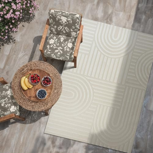 SANAT Berlin Outdoor Teppich Wetterfest - Teppich für den Innen- und Außenbereich - Balkon Teppich Wasserabweisend - Teppiche für Terrasse, Garten, Küche, Bad oder Wohnzimmer - Creme, 60 x 110 cm