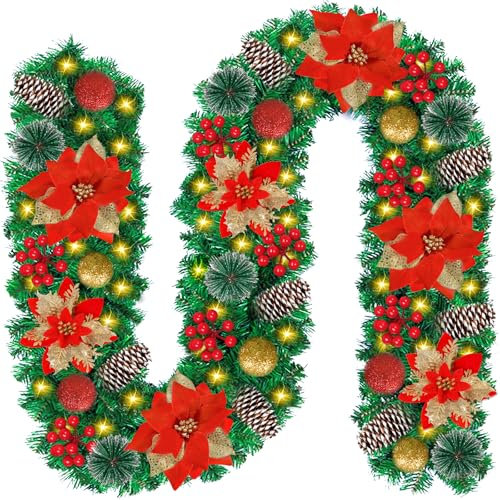 Guirnalda de Navidad, 270cm Guirnaldas navideñas con Luces LED, Decoraciones Artificiales De Guirnalda Navidad Puerta para Puertas, Chimeneas, Escaleras, Decoraciones para Árboles De Navidad