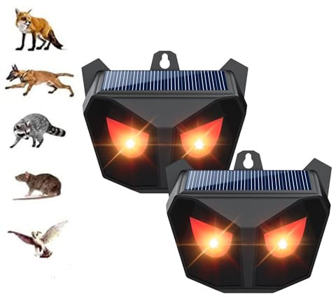 Fox Repellent,Set of 2, Outdoor Cat Repellent, wolf Deterrents,USB & Solar Powered, Waterproof Outdoor Animal Repeller Motion Sensor, for Squirrels Cats Dogs Rats