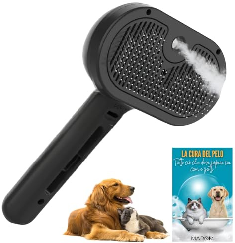 MAROM - Spazzola a vapore per gatti e cani, pettine autopulente per animali con pelo corto e lungo (NERO) + EBOOK in Omaggio