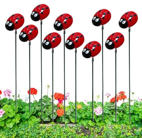 Lot de 10 piquets de plantes en forme de coccinelle, piquet de jardin, coccinelle décorative, lot de 10 piquets de jardin | Jolie plaque de cour printanière décorative, sculpture de jardin pour