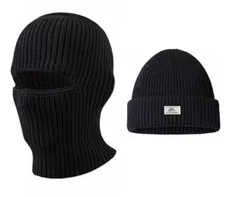 BSLVWG Balaclavas Ski Mask Thermal- Mens Beanie Hat Face Mask 2in1 Full Face Mask Hood Hat Neck Warmer Multifunctional Breathable Windproof Balaclava Cap for Men& Women (UK, Alpha, One Size, Black)
