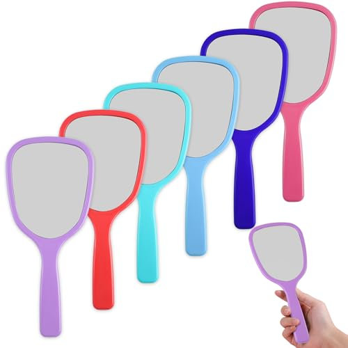 Specchio a mano con manico, piccolo, 8 x 18 cm, specchio portatile, strumento cosmetico, per casa, ufficio, viaggi (6 colori)