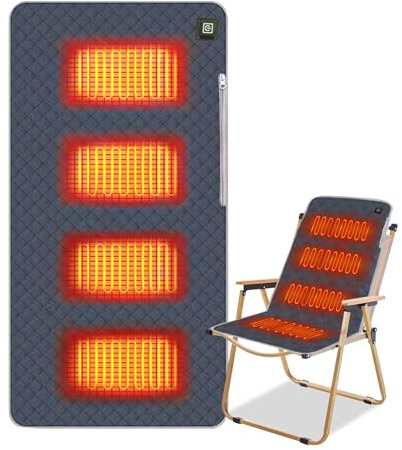 Cojín de Asiento con Calefacción,45 x 90 cm Termóforo Eléctrico Portátil,Almohadilla Eléctrica con 3 Ajustes de Temperatura,Manta Térmica para espalda, Cuello,Hombros para excursiones,Camping(Azul)