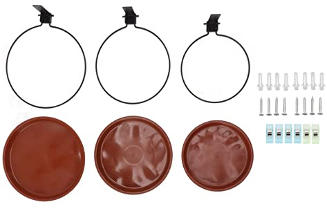 Mangeoire à oiseaux montée sur arbre Bol de bain pour oiseaux Anneau en métal robuste Bac à eau extérieur fonctionnel pour jardin balcon terrasse terrasse plastique cuivre rouge (3 pots et 3 supports)