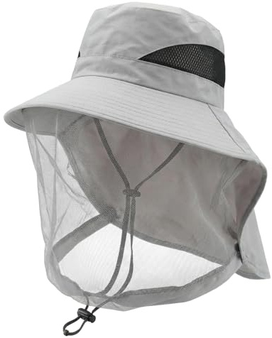 uinnossvc Midge Head Net Hat LightGray Nylon Mosquito Head Net with Hat | Portable Face Net Mesh Bug Insect Hats Midge Face Cover Sun Hats with Netting Quick Dry Sun Protection for Hiking Camping