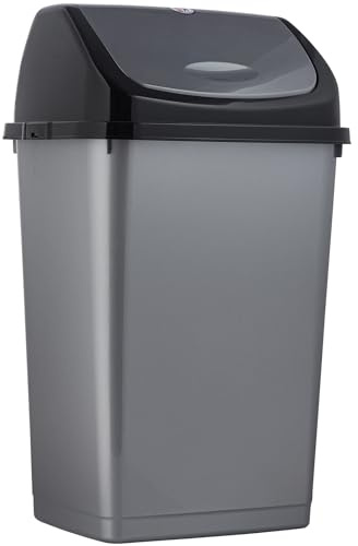 Superio Kitchen Trash Can 13 Gallon Trash Can with Swing Lid, Plastic Garbage Can Outdoor, Large 52 Qt Recycle Bin and Waste Basket for Home, Office, Garage, Patio (Grey)