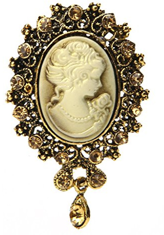 Broche de moda, estilo victoriano vintage de camafeo, broche con colgante para boda, fiesta, mujer, dorado, 3.3x4.5cm/1.30x1.77, Metal