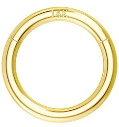OUFER 16G 14K Solid Gold Hinged Clicker Segment Ring Lip Nose Hoop Helix Daith Tragus Septum Cartilage Earring
