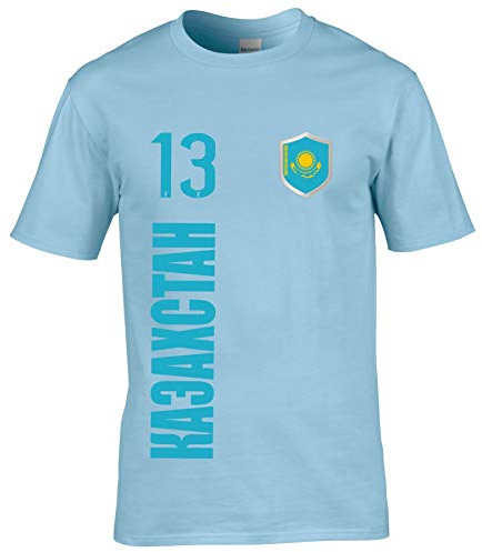 FanShirts4u Herren Fan-Shirt Jersey Trikot - KASACHSTAN - T-Shirt inkl. Druck Wunschname & Nummer WM EM (L, KASACHSTAN-kasachisch/hellblau)