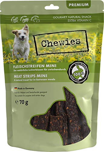 Chewies Fleischstreifen MINI Hundeleckerli aus 100 % Kaninchenfleisch - 70 g - Snack für kleine Hunde - luftgetrocknete Kaninchen Kaustreifen - hypoallergen & getreidefrei - Dörrfleisch vom Kaninchen