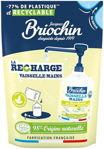 JACQUES BRIOCHIN - Recharge Liquide Vaisselle et Mains - Formule au Bicarbonate de Soude - 99,9% d'Ingrédients d'Origine Naturelle - Ecocert -Testé dermatologiquement - Fabrication Française - 450 ml