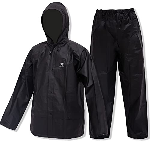 CHRUOXUAN Rain Suit for Men Women Waterproof Jacket with Pants 2 Pieces(Black,3XL)