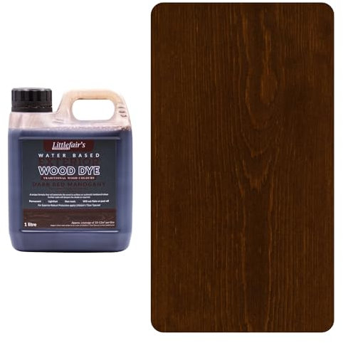 Littlefair's Wood Stain Water Based - 1ltr - Outdoor Furniture Wood Dye - Light & Dark Finishes - Non Toxic & Eco Friendly Formula - Exterior Wood Stain for Crafts - Colour: Dark Red Mahogany