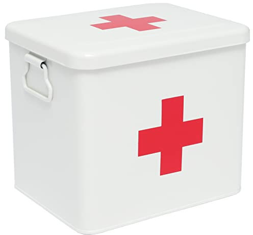 Xbopetda First Aid Kit, First Aid Medicine Supplies Bin - 2-Tier Metal Medicine Storage Tin, First Aid Box with Removable Tray for Home Emergency Tool Set-White