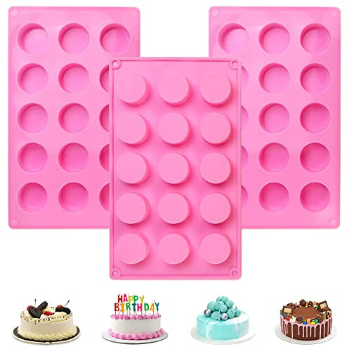 Favengo 3 Pcs Silicone Muffin Trays 15-Cavity Round Cylinder Mould Non Stick Baking Trays Silicone Cupcake Moulds Silicones Mould Bakeware for Cupcake Brownies Pudding Soap Cheesecake Chocolate