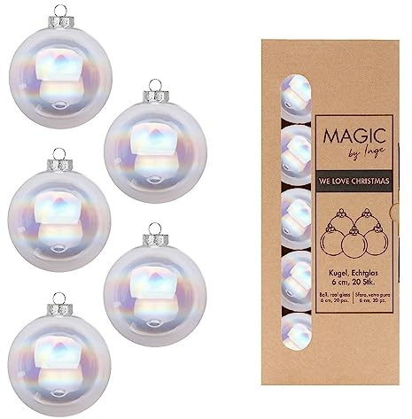 Inge-glas Weihnachtskugeln Glas 6cm x 20 Stück in Kartonbox Christbaumkugeln Set Klar Irisierend